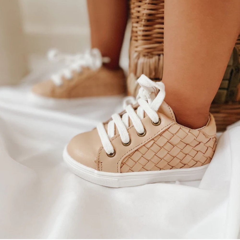 Consiously Baby Leather Woven Sneaker: Honey